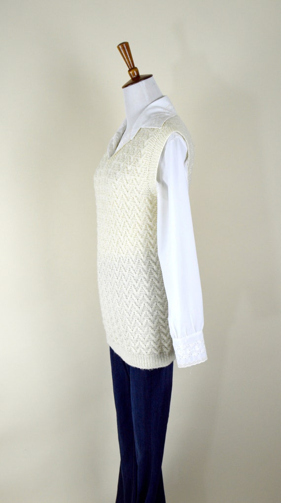 Vintage 70's Chevron Knit Cream Pullover Sweater … - image 8