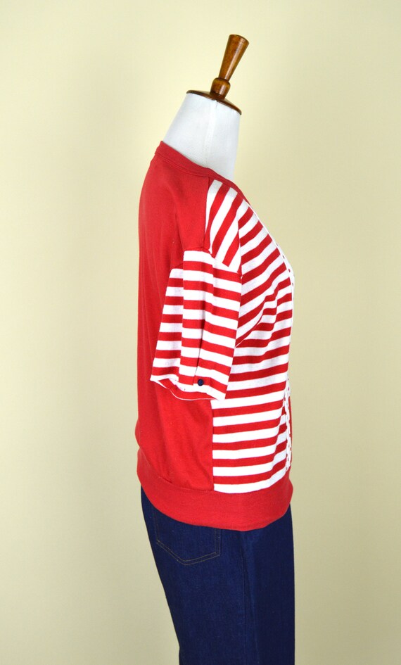 80's Red and White Casual Rockabilly Sweater Top … - image 4