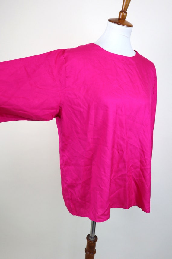 90's Fuchsia Pink Silk Dress Blouse / Secretary S… - image 5