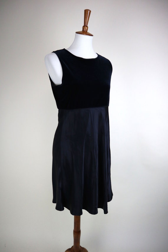 90's Black Velvet and Satin Prom Mini Dress / Emp… - image 2