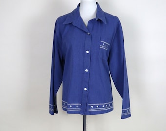 90's Vintage Denim Long Sleeve Shirt Shaket / Size Xlarge