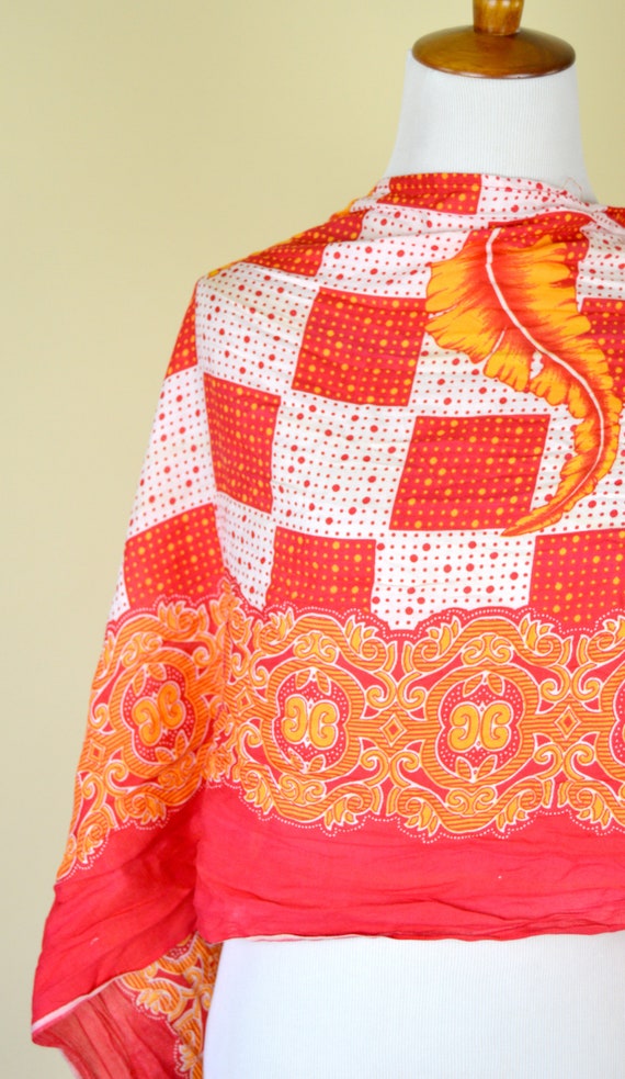 Vintage Orange Red and White Tassel Polka Print B… - image 3