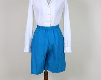 90's Sky Blue Nylon Swishy Wide Leg Shorts / Size XLarge