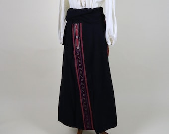 70's Folk Fold Over Wrap Skirt / Hippie New Age  Tie Waist Maxi / Size Small