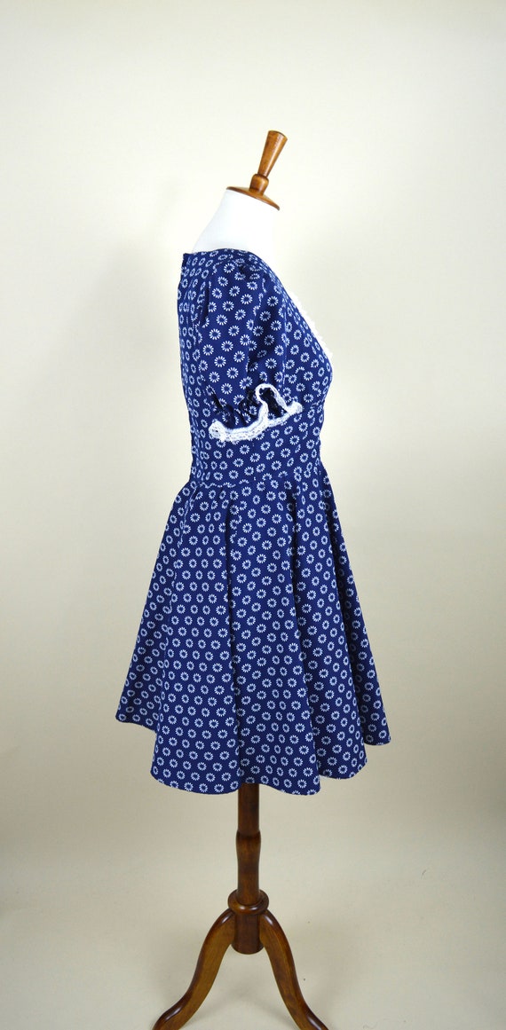 70's Blue and White Lolita Circle Dress / Frilly … - image 7