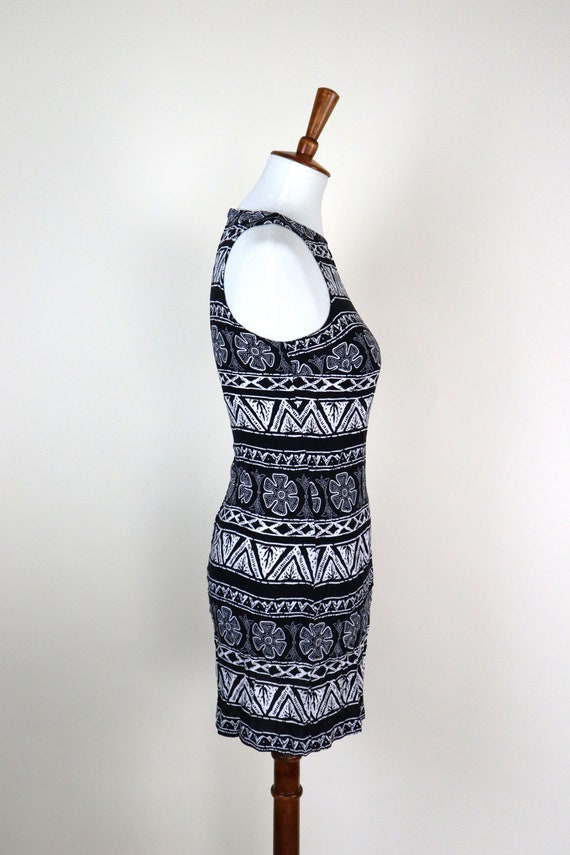 90's Geometric Mini Wiggle Dress / Tight Fitted B… - image 3