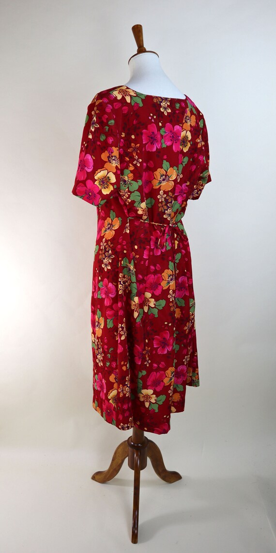 90's Red Hawaiian Floral Casual Summer Dress / Bo… - image 8