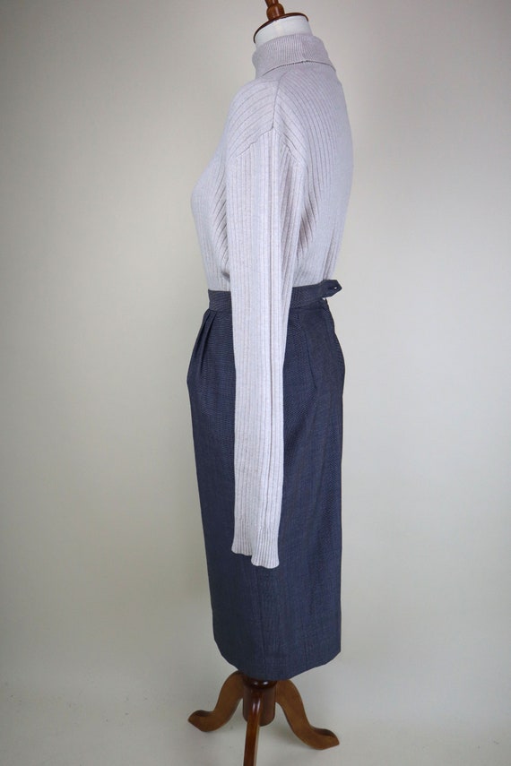 80's Gray Blue Plaid Pencil Secretary Skirt / Wom… - image 8