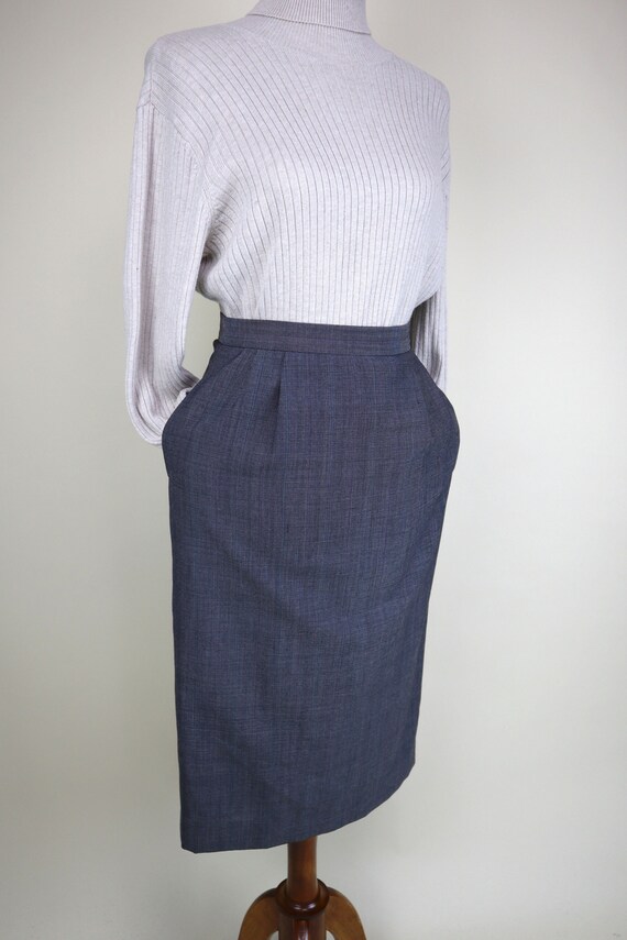 80's Gray Blue Plaid Pencil Secretary Skirt / Wom… - image 3