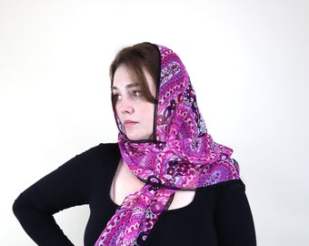 Long Sheer Pink purple and Brown Paisley Neck Scarf / Fun Feminine Fashion Scarf / Gift for Her / Valentines Day / 11X52