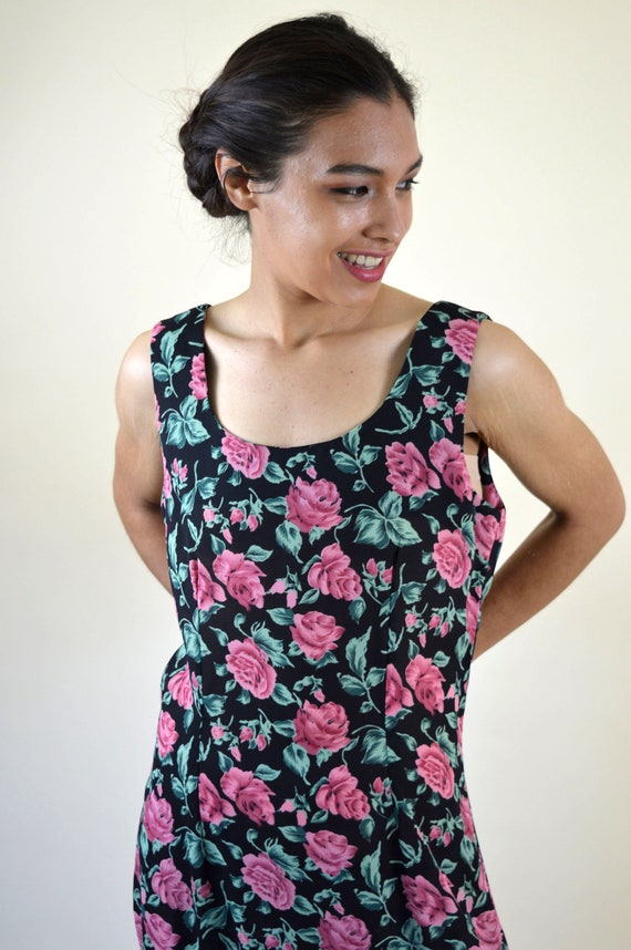 90's Black Floral Grunge Dress / Sheer Chiffon Pl… - image 8