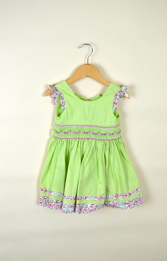 Vintage 60's Lime Green Baby Girl Summer Dress / … - image 2