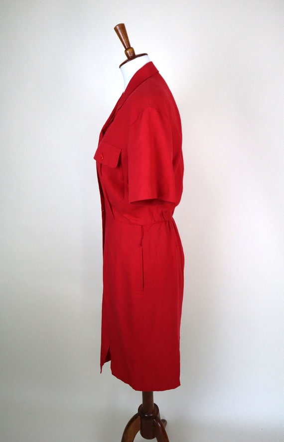 80's 90's Cherry Red SILK Secretary Dress / Women… - image 7