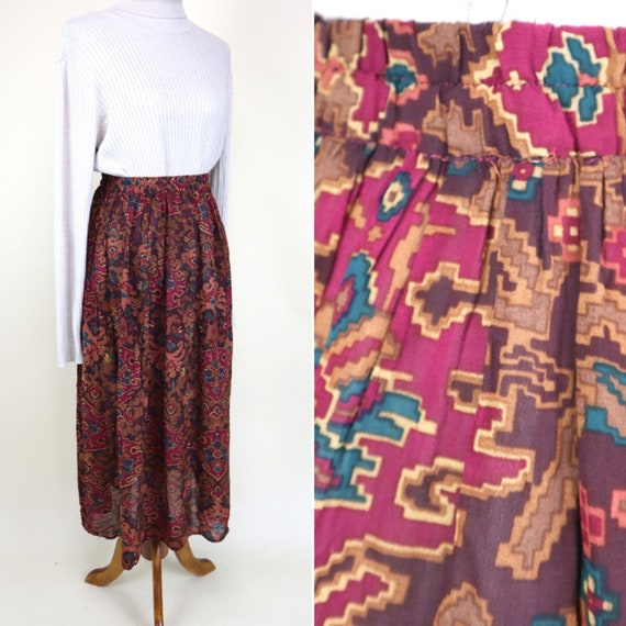 90's Autumnal Midi Rayon Peasant Skirt /arabesque - Etsy