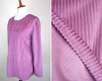 80's Light Pink Casual Pullover Corduroy Shirt / Women's Size Small to Medium