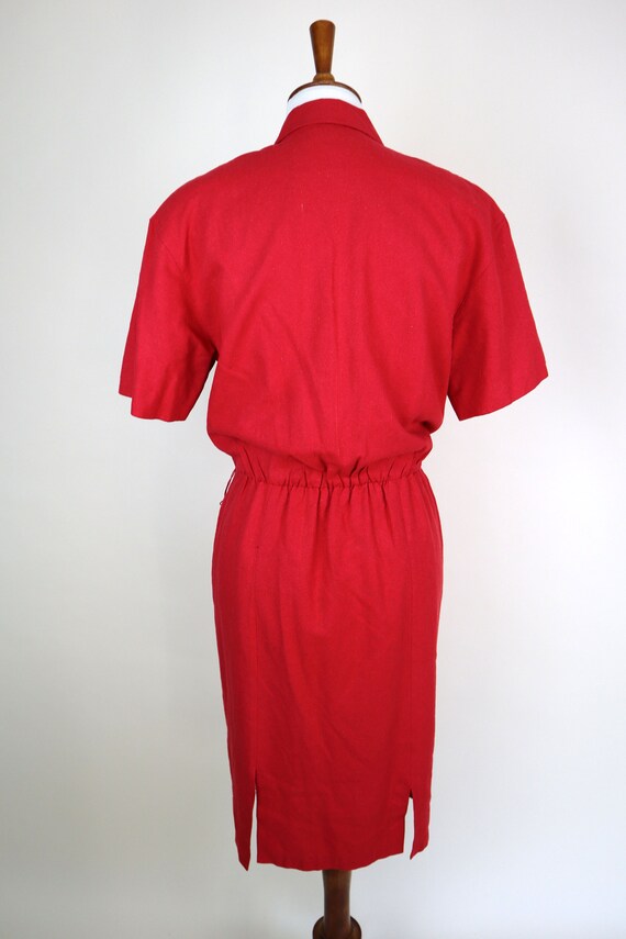 80's 90's Cherry Red SILK Secretary Dress / Women… - image 6