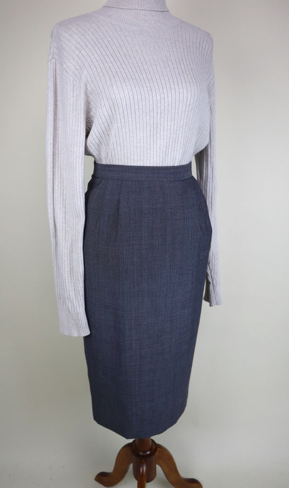 80's Gray Blue Plaid Pencil Secretary Skirt / Wom… - image 4