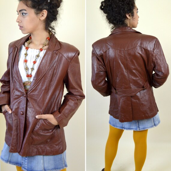 Vintage 1970's Brown Leather Blazer - 70's Boho Fo