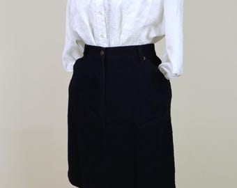80's Bill Blass Black Denim Pencil Short Skirt /  Size Medium