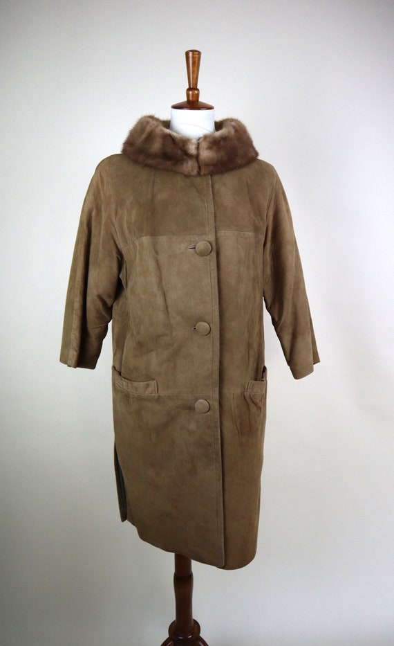 Vintage 1960's Leather Fur collar Winter Coat / R… - image 3