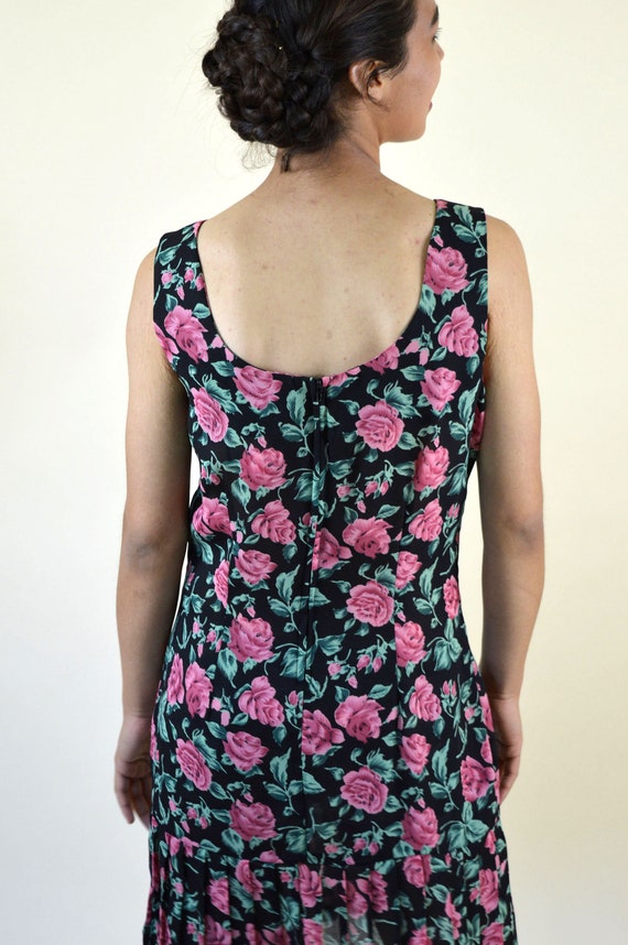 90's Black Floral Grunge Dress / Sheer Chiffon Pl… - image 3