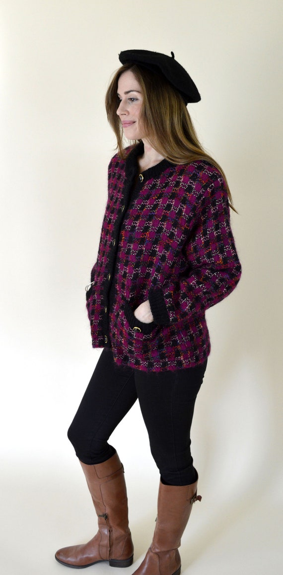 80's Vintage Black and Purple Mod Checked Plaid B… - image 6