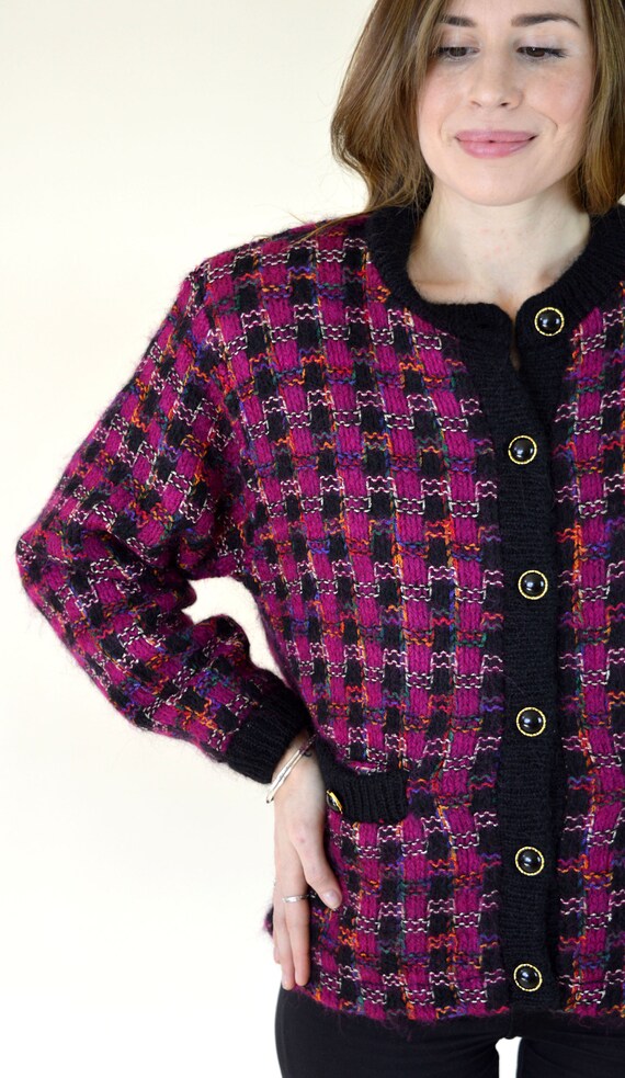 80's Vintage Black and Purple Mod Checked Plaid B… - image 7