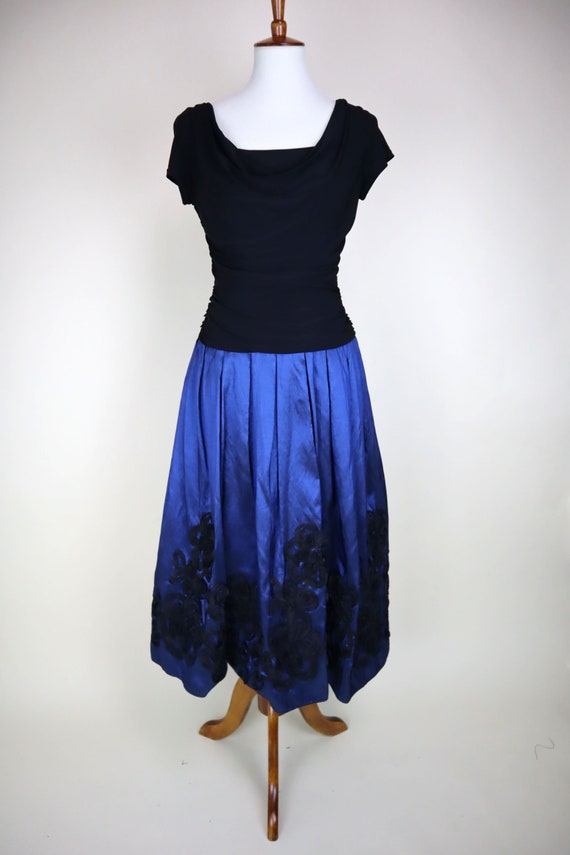 90's Vintage Electric Blue Black Formal Dress / R… - image 5