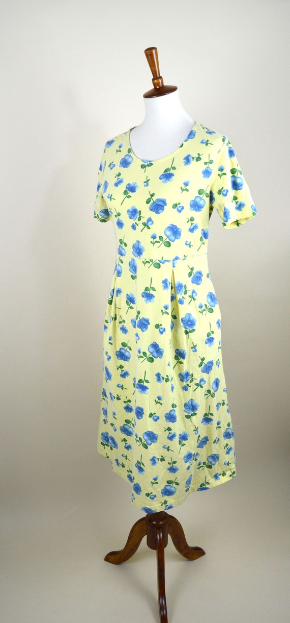 90's Yellow Blue Ditzy Babydoll Shirtdress / Roma… - image 8