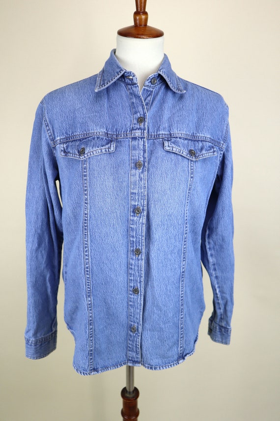 Vintage Sky Blue Denim Shirt / 90's grunge Light … - image 4
