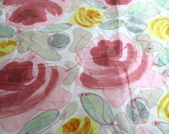 Beautiful large painterly Rose Satin Silk Scarf / Mori girl headscarf / Romantic Revival / 43X43 Inches