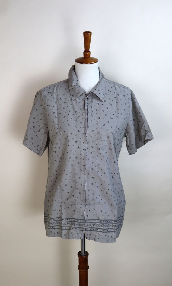 Y2K Vintage Brown Zip Up Shirt / Floral Print Cot… - image 6