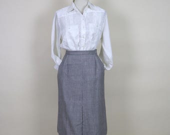 80's Black and White A-line Plaid Secretary Skirt /Size Medium to Large