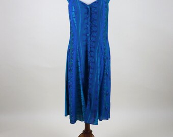 90's Blue Rayon Flowy Midi Summer Sundress Dress /  Women's Size Medium