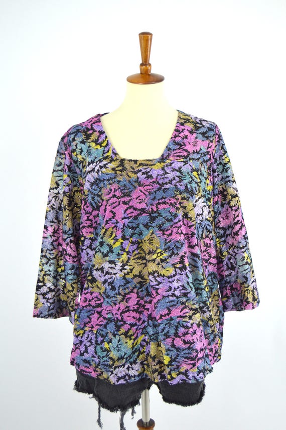 Vintage 80/'s black velvet sheath dressPullover V-neck long-sleeve velvet dressShort neon and shimmery embroidery velvet dressSize 14 US