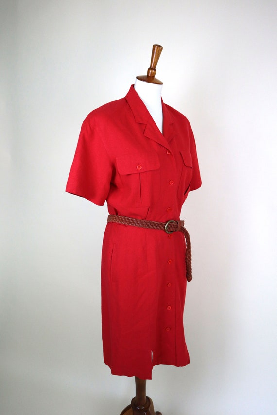 80's 90's Cherry Red SILK Secretary Dress / Women… - image 9