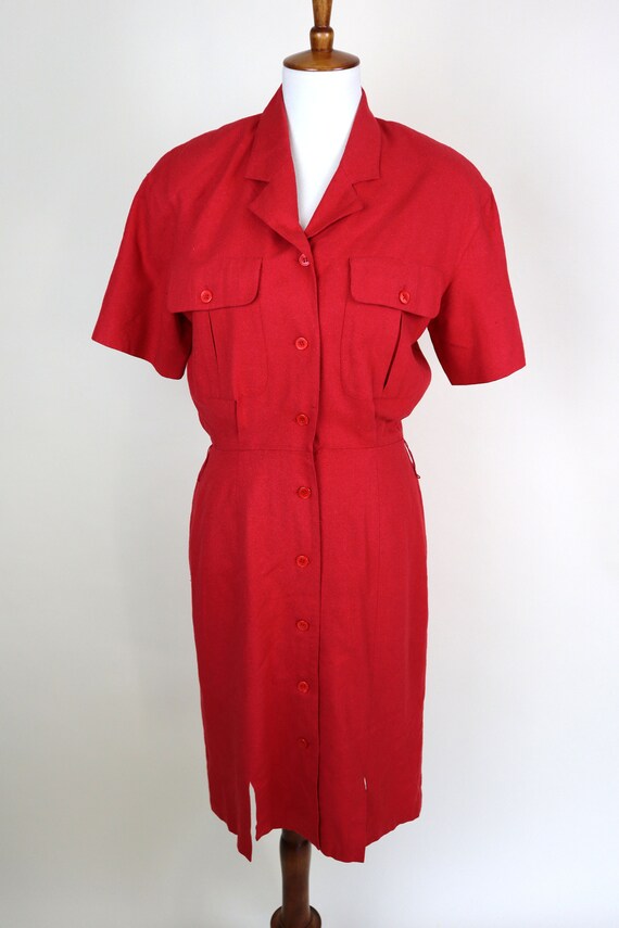 80's 90's Cherry Red SILK Secretary Dress / Women… - image 2