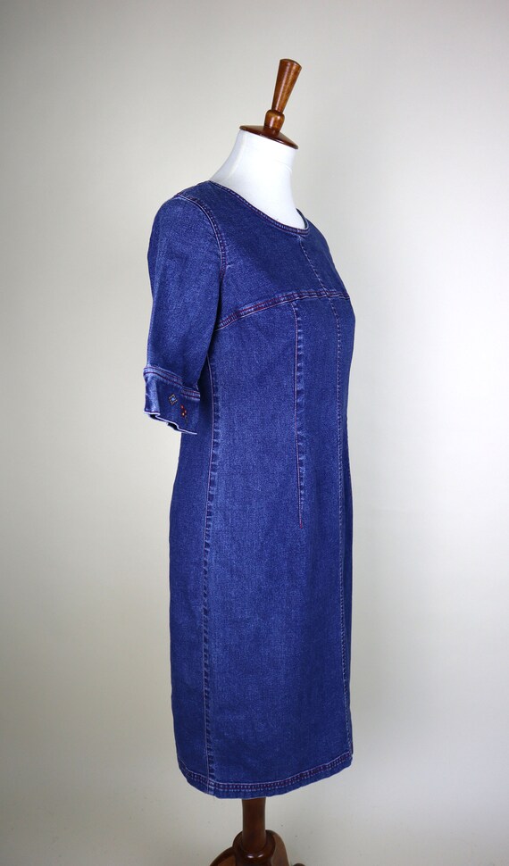 90's Denim A-line Midi Dress / Cute Fun 1990's Li… - image 4