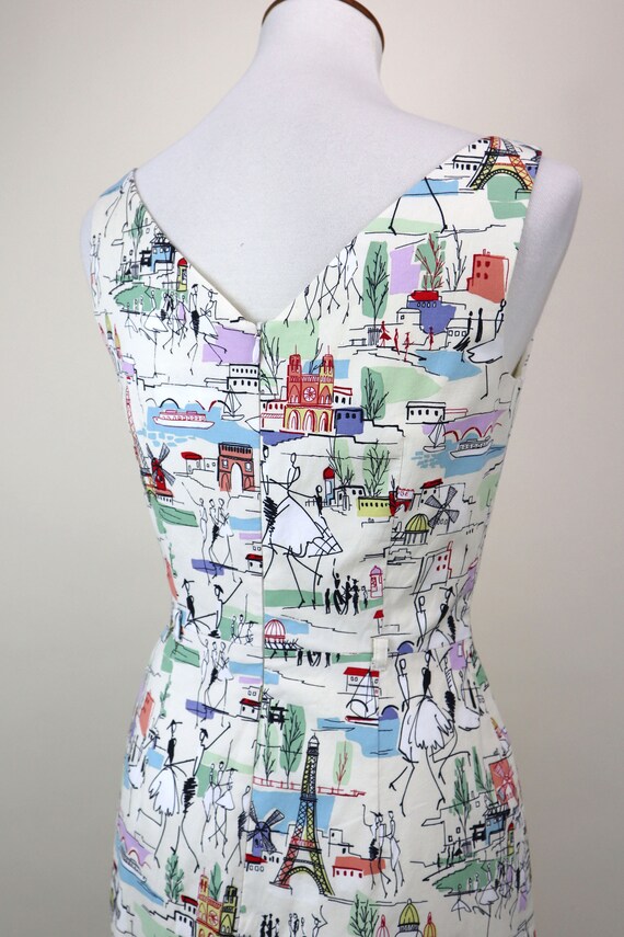 1990's Cream PARIS France Print Wiggle Dress / 90… - image 8