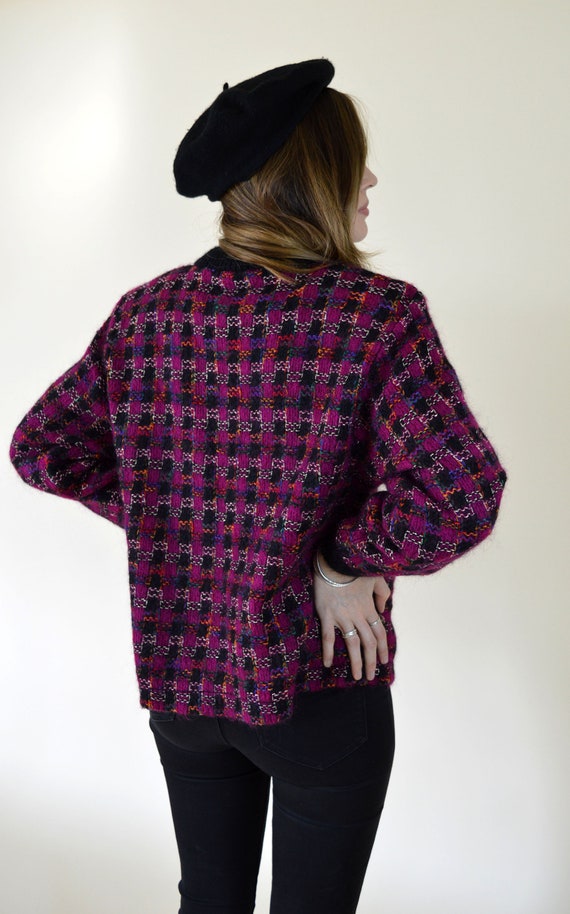 80's Vintage Black and Purple Mod Checked Plaid B… - image 9