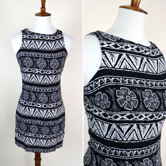 90's Geometric Mini Wiggle Dress / Tight Fitted B… - image 1