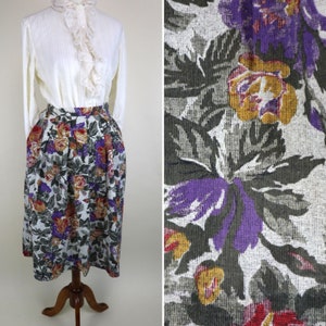 80's Purple Rose A-line Midi Skirt / Cottagecore Romantic Revival Country Summer Skirt / Women's Size Small to Medium / 28 Inch Waist image 1