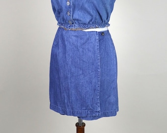 90's Vintage Blue Denim Wrap Skorts / Size XSmall to Small