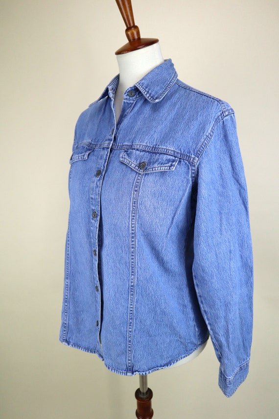 Vintage Sky Blue Denim Shirt / 90's grunge Light … - image 8