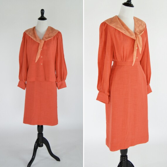Vintage 1950's Orange Blouse Skirt Set - Orange La