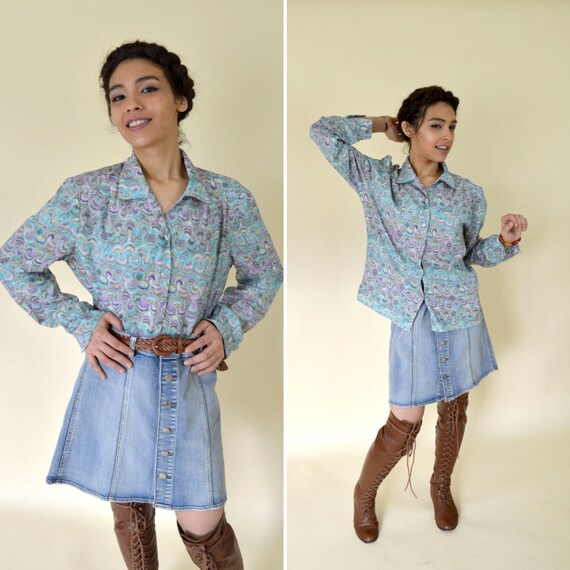 Vintage 1970's Grey and Purple Secretary Blouse -