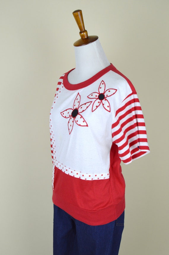 80's Red and White Casual Rockabilly Sweater Top … - image 6