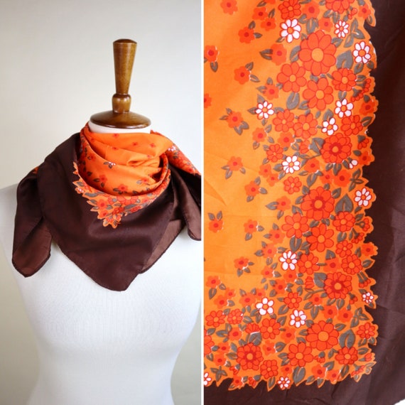 70's Brown and Orange Cottagecore Floral Fashion … - image 1