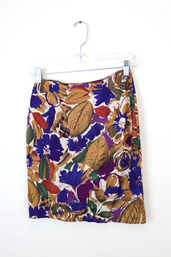 90's Blue and Brown Floral Mini Skirt / Summer Br… - image 8