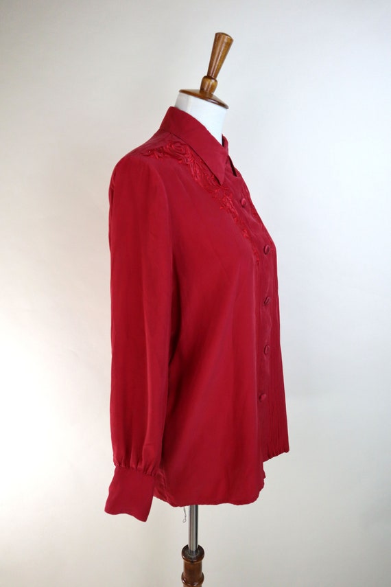 90's Red Silky Dress Shirt / Country Western Embr… - image 4